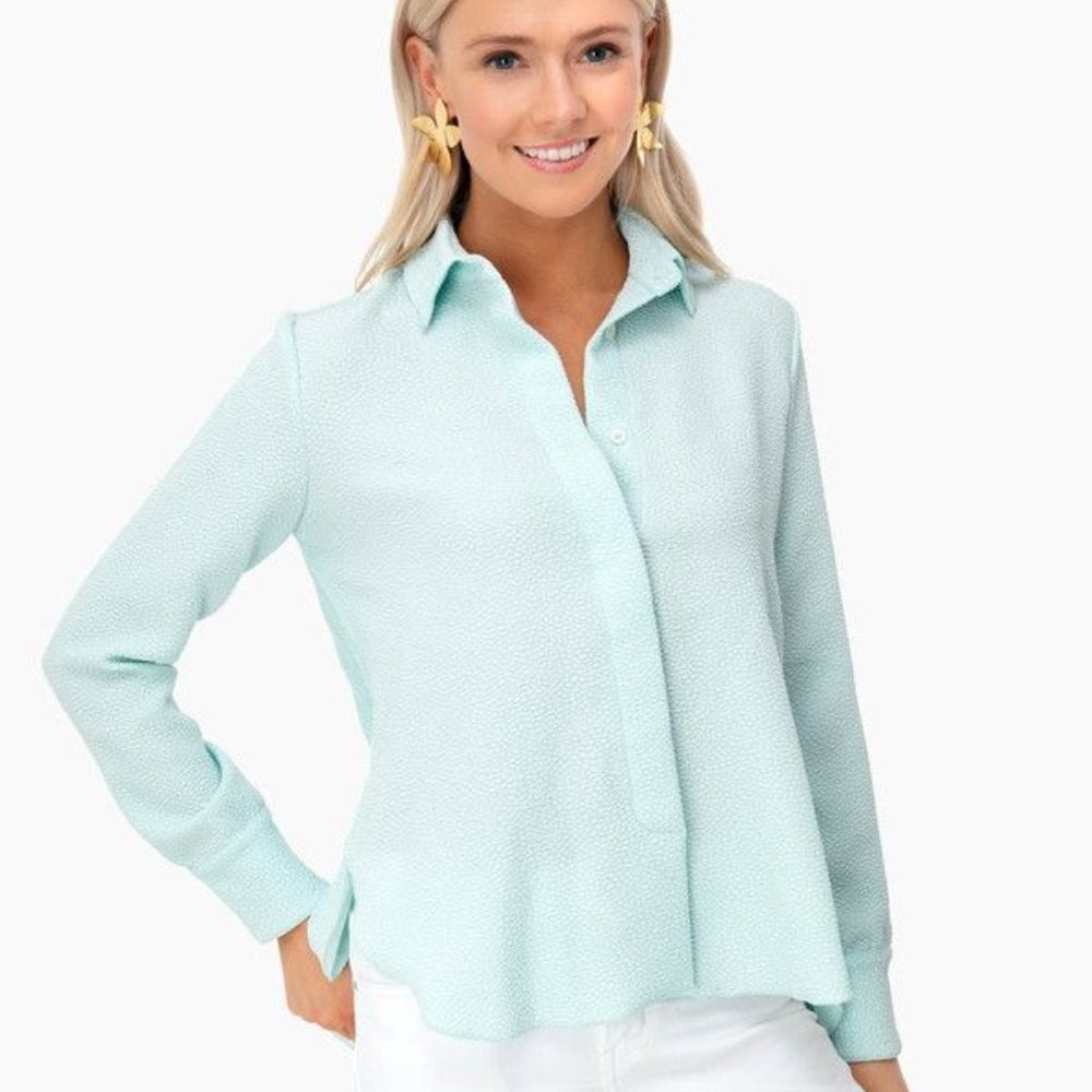 Adele Crepe Blouse NWT Light Blue Button Down Top